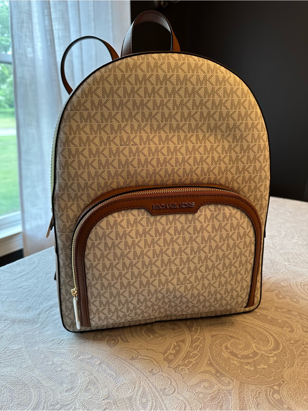 Michael Kors Beige & Brown MK Logo Backpack